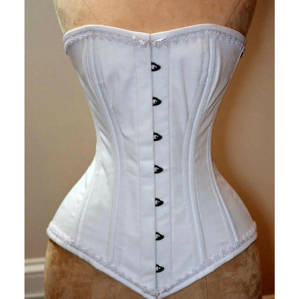 0207 Corsettery White Cotton Overbust Corset Steel Boned Size 22